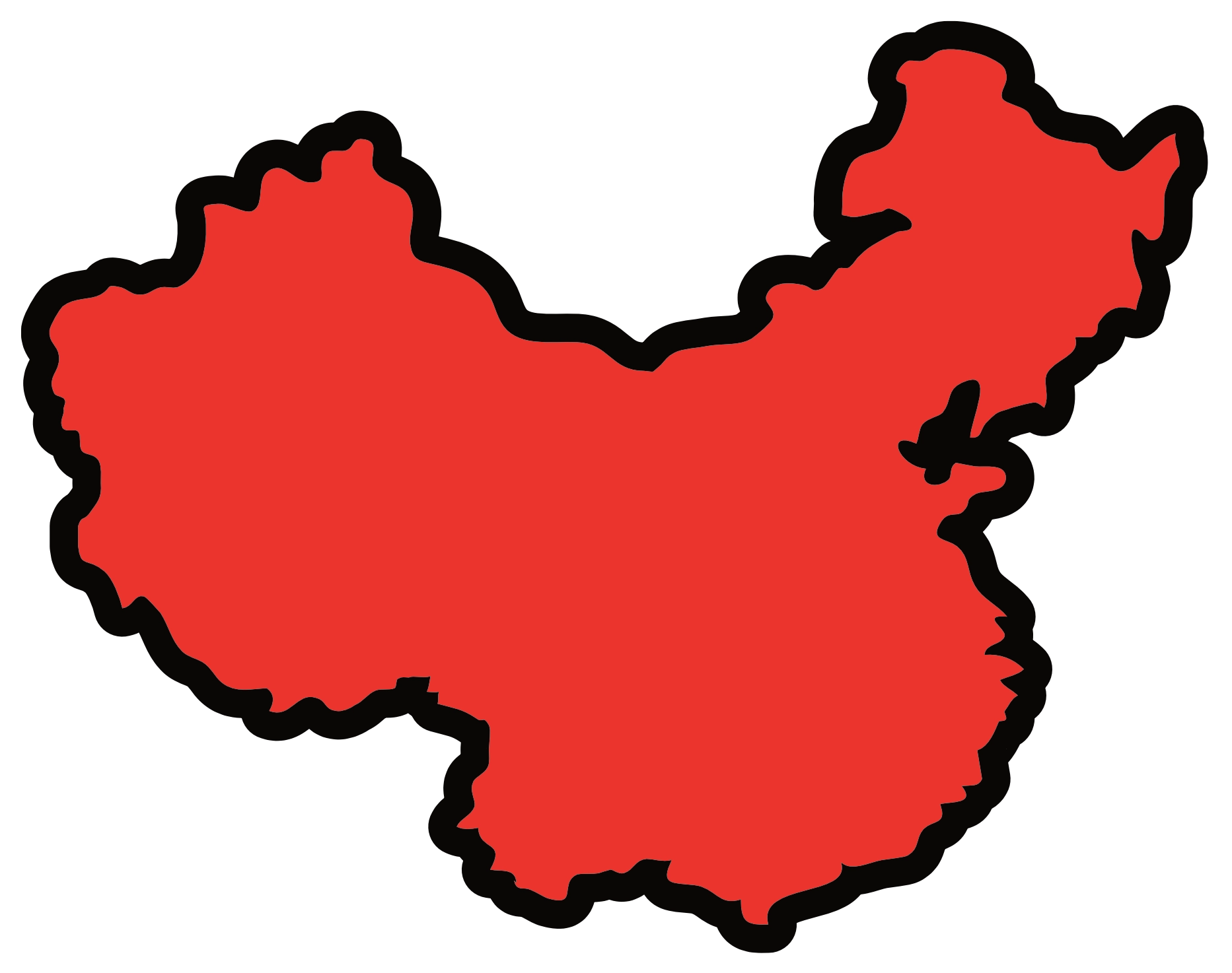 A map outline of China filled with a red color.