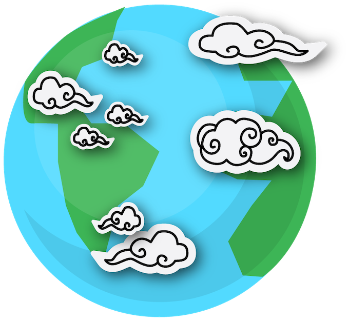 A paper-style globe with clouds